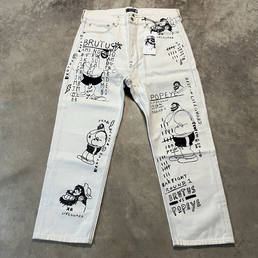 Scotch Soda Jeans Mens Size 33 White Hi Brutus Bye Popeye Denim Button Fly - Picture 1 of 16